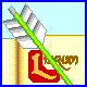 [An arrow lying on an open bound manuscript]